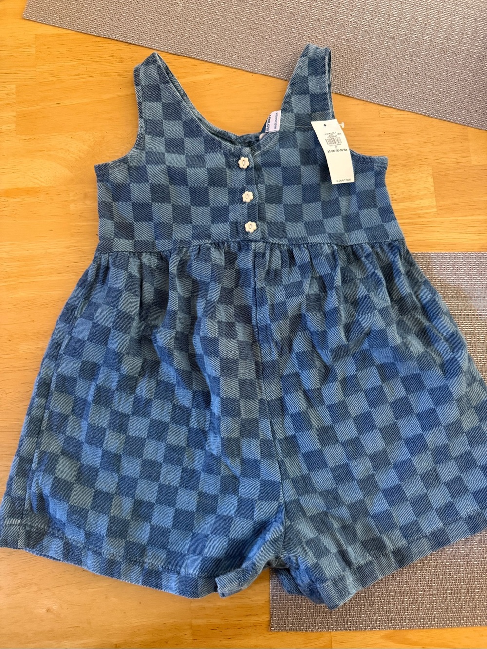 NWT Old Navy Blue Checkered Toddler Romper